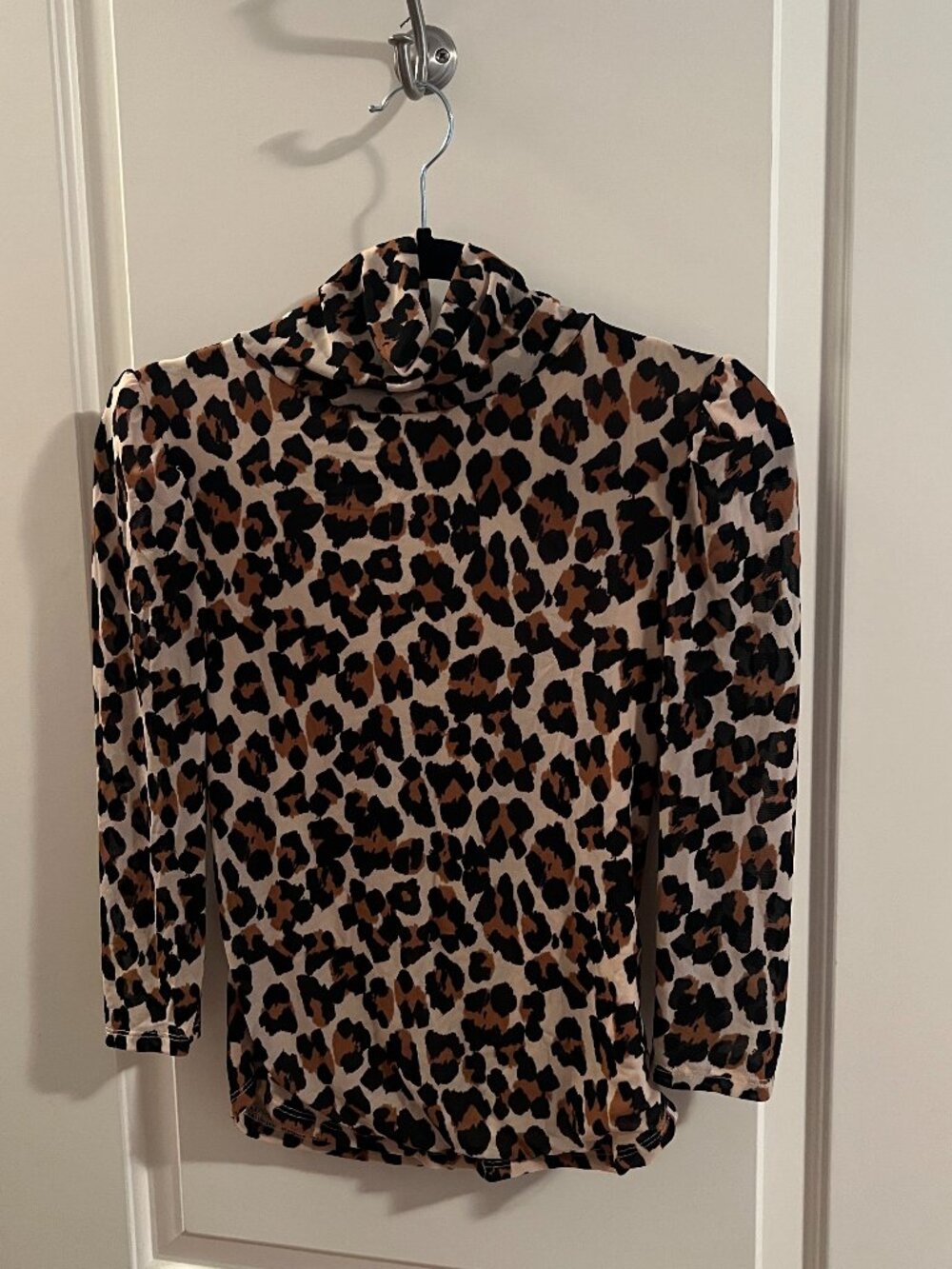 Free People Leopard Print Mesh Turtleneck Long Sleeve Top Size XS